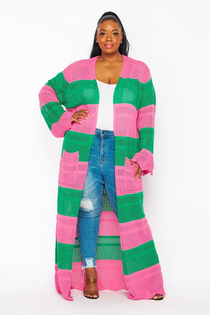 Open image in slideshow, Summer Pink and Green Striped Duster (Curvy)
