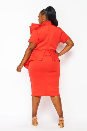 WHITE Short Sleeve Peplum Dress (picture shows dress in red)