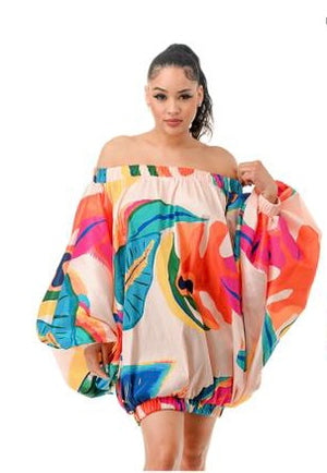 Open image in slideshow, Off Shoulder Tropical Balloon Dress/Top (reg. &amp; curvy)
