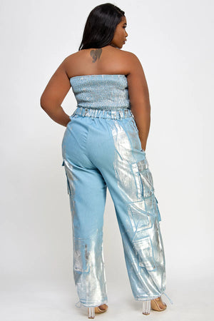 Denim with Silver Cargo Jumpsuit