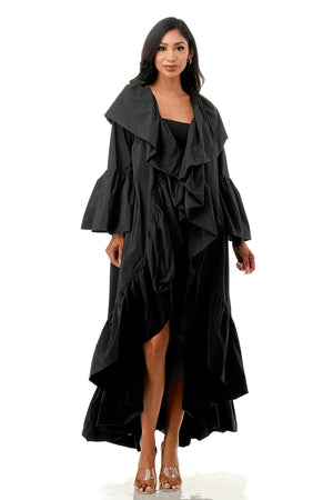 Open image in slideshow, Make an Entrance Black Ruffle Duster Coat
