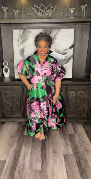 Open image in slideshow, Phylicia Pretty Camouflage Maxi Duster Dress
