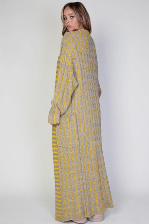 Yellow/Silver Mixed Color Long Cardigan