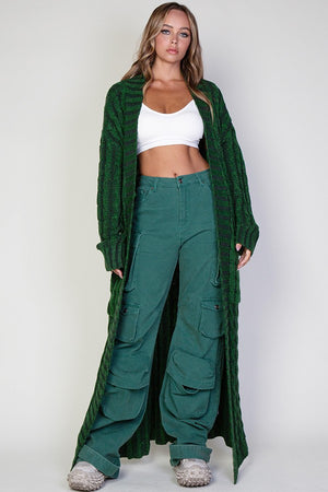 Green/Blue Mixed Color Long Cardigan