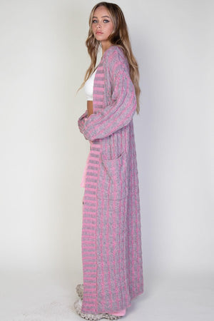 Pink/Silver Mixed Color Long Cardigan