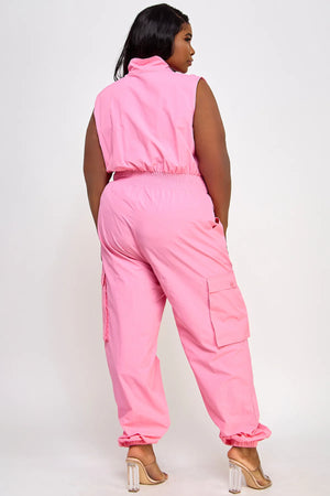 Sleeveless Pink Cargo Jumpsuit