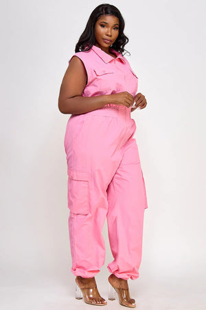 Sleeveless Pink Cargo Jumpsuit