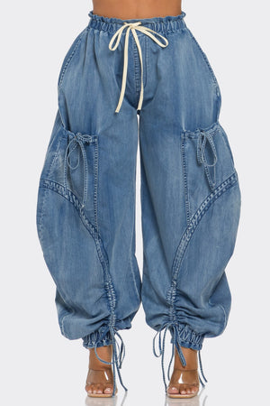 Open image in slideshow, Not Your Average Denim Cargo Pants
