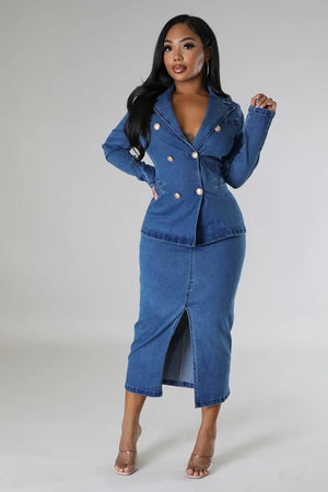 Open image in slideshow, Make a Statement Stretch Denim Skirt Set
