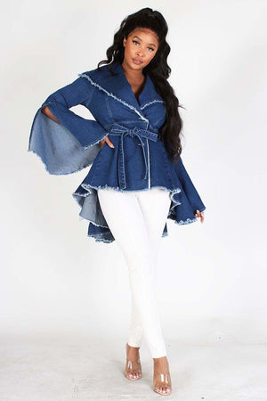 Open image in slideshow, Denim Peplum Jacket
