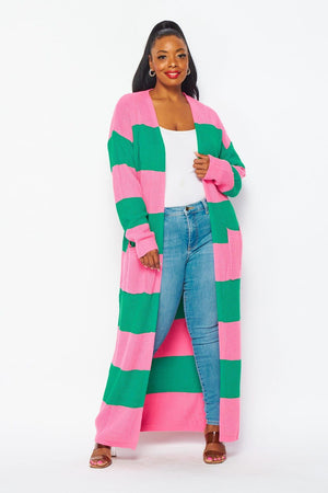 Pink and Green Striped Cardigan Duster