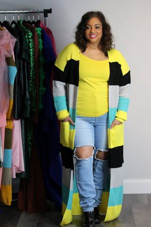 Yellow Block Cardigan (Curvy)