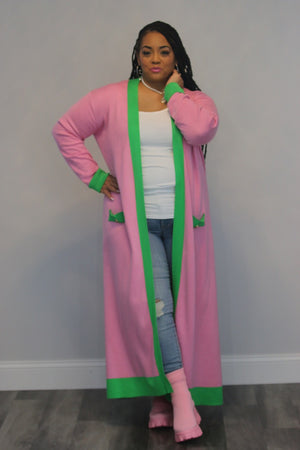 Open image in slideshow, Pink and Green Cardigan Duster 3X Only
