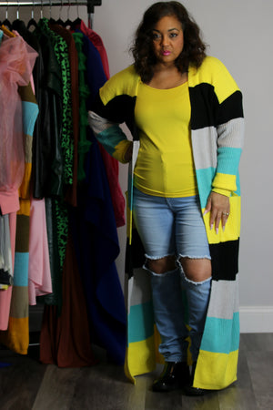 Open image in slideshow, Turquoise Gold  &amp; Brown Block Cardigan - Picture is style only not colors
